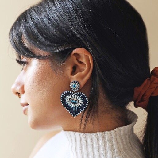Eye Navy Bead Heart Drop Earrings | My Doris | Lisa Angel