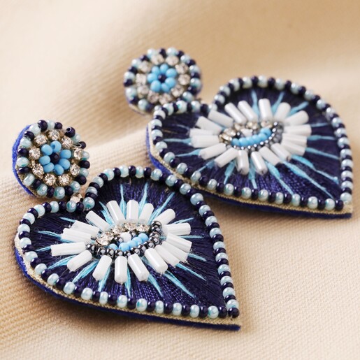 Eye Navy Bead Heart Drop Earrings | My Doris | Lisa Angel