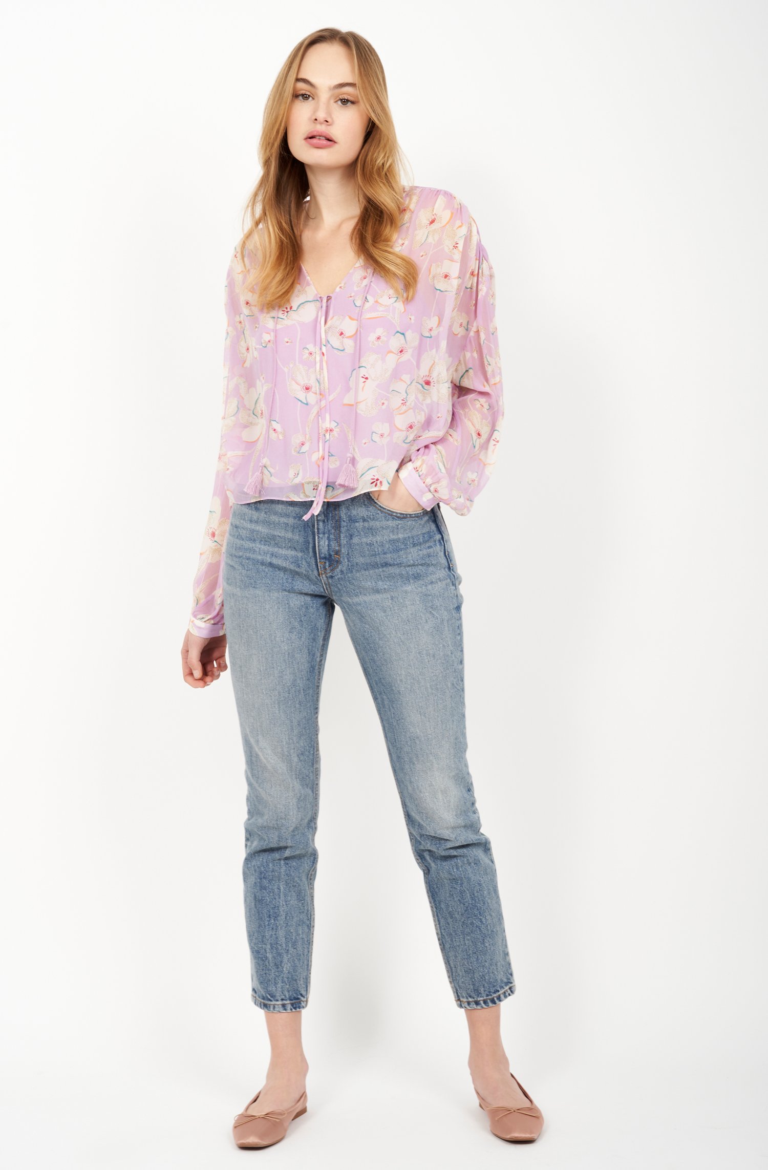 Feyanna Long Sleeve Silk Top at Joie