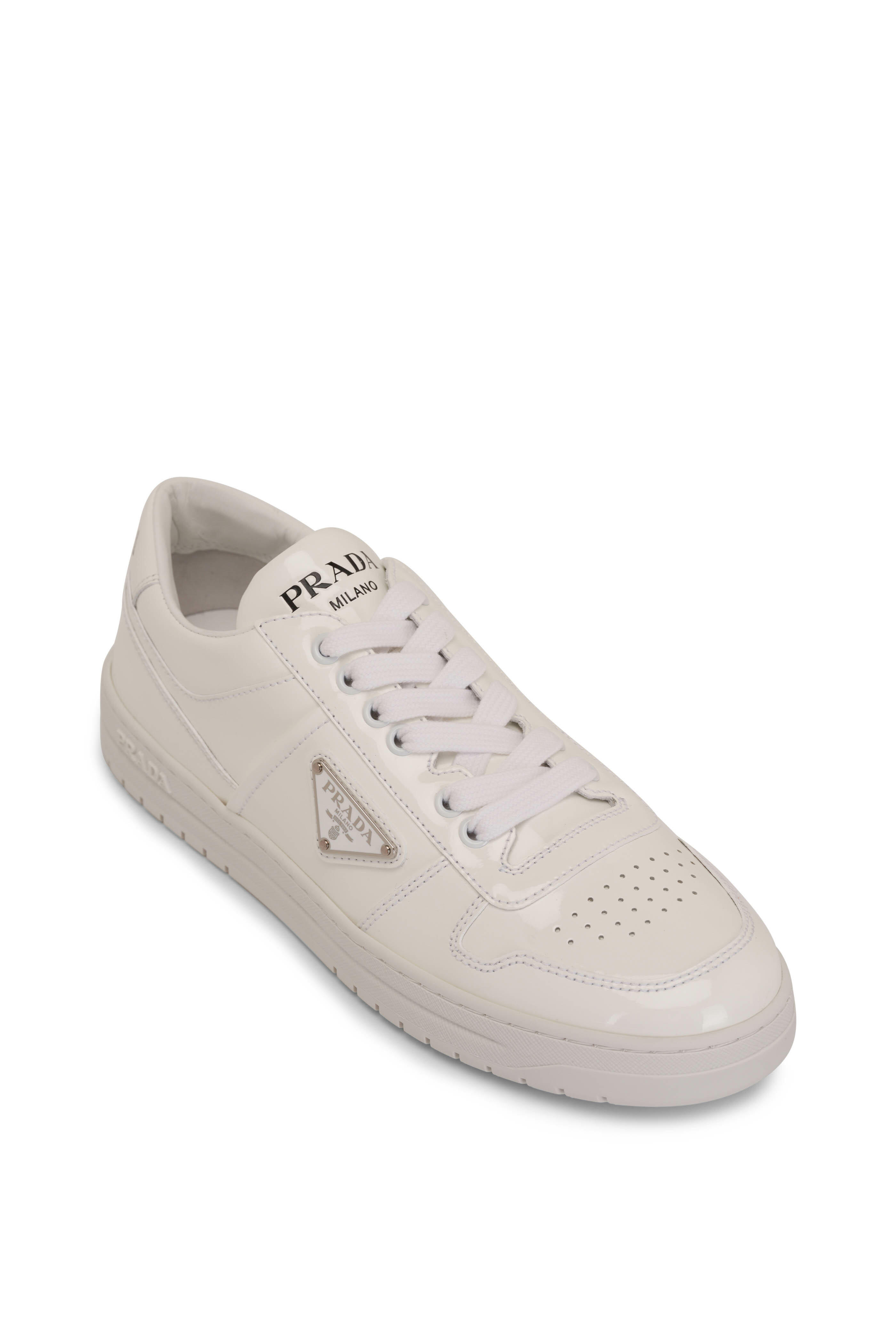 Prada - White Patent Leather Low Top Sneaker | Mitchell Stores