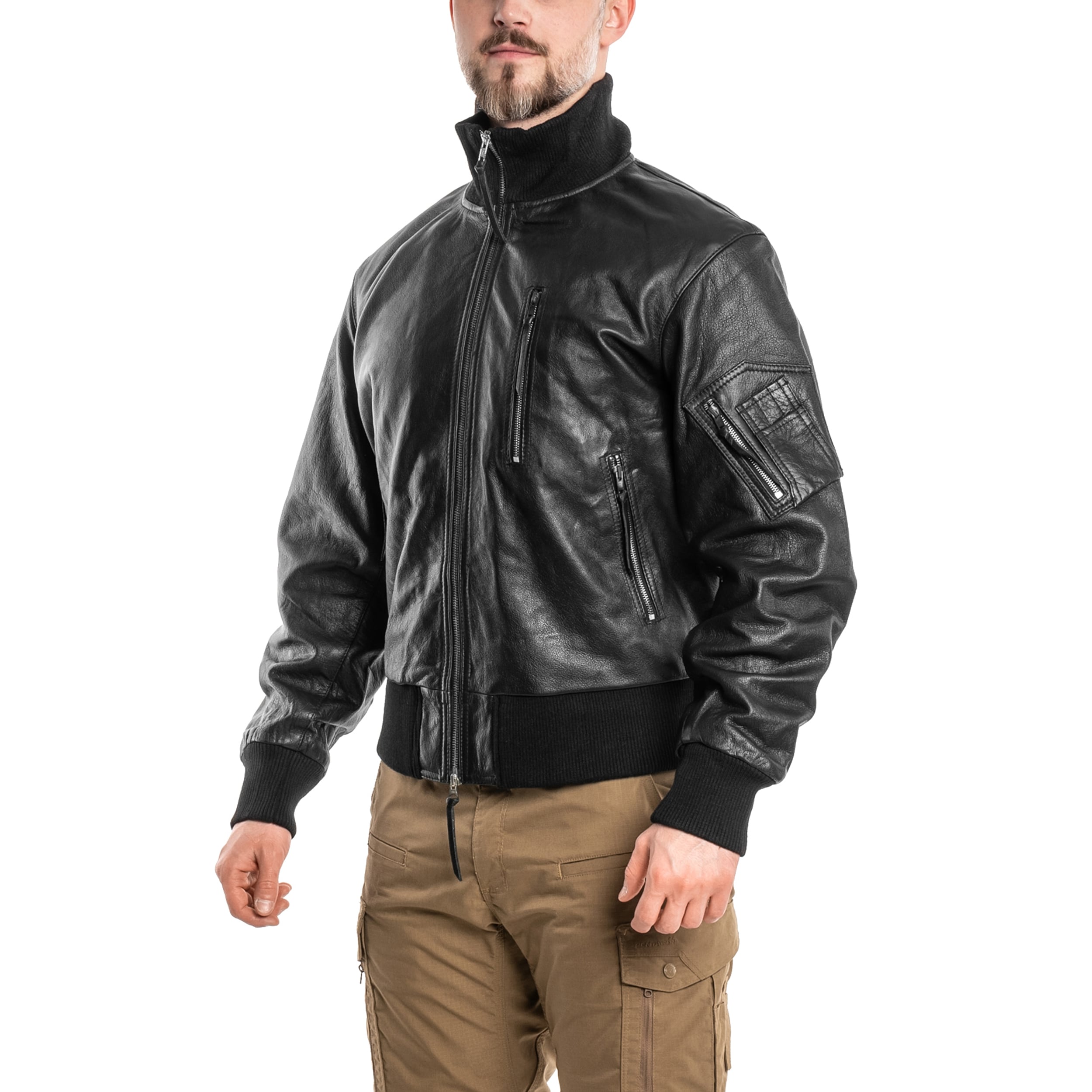 Mil-Tec BW German Leather Flight Jacket - Black - Buy Online