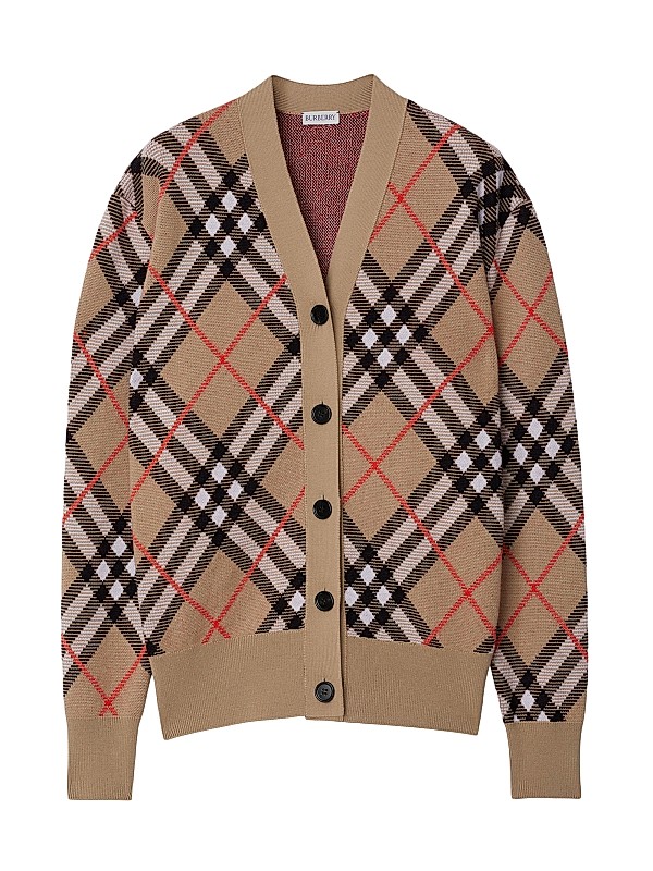Burberry Check Wool-Blend V-Neck Cardigan | Saks Fifth Avenue