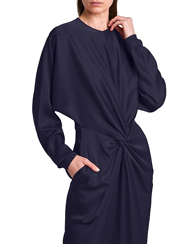 Stella McCartney Satin Twist-Front Long-Sleeve Midi-Dress | Saks