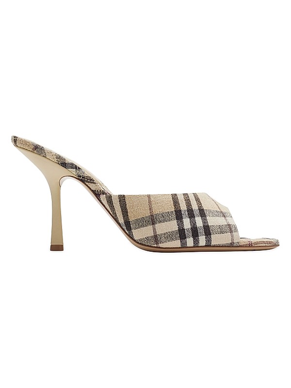 Burberry Mews 90MM Check Linen-Blend Mules | Saks Fifth Avenue