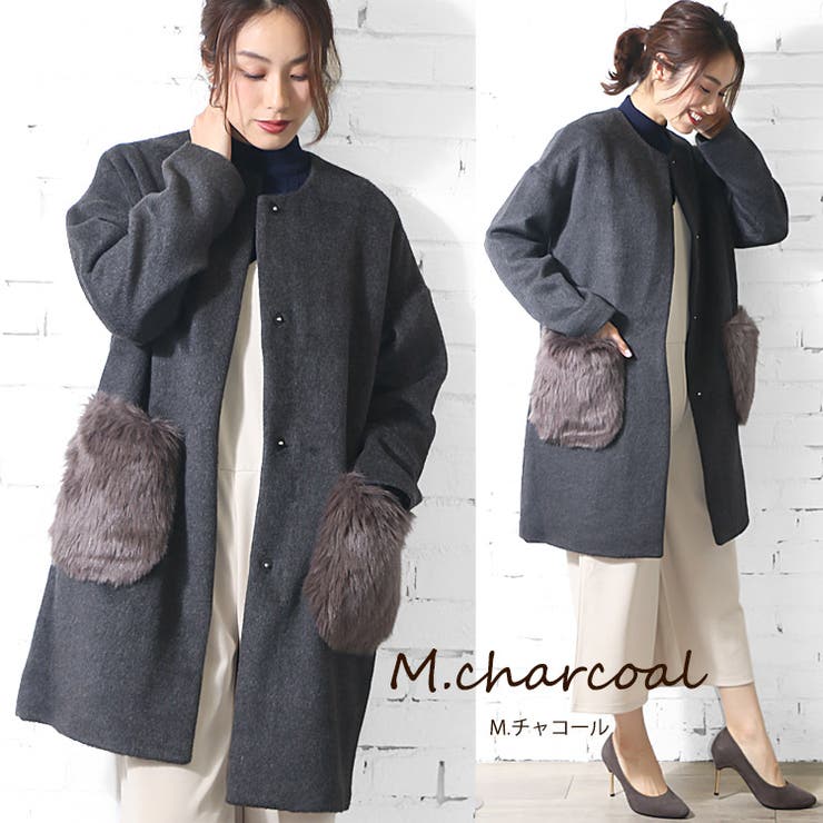 ポケットファーノーカラーシャギーコート[品番：MADW0002614]｜mili an