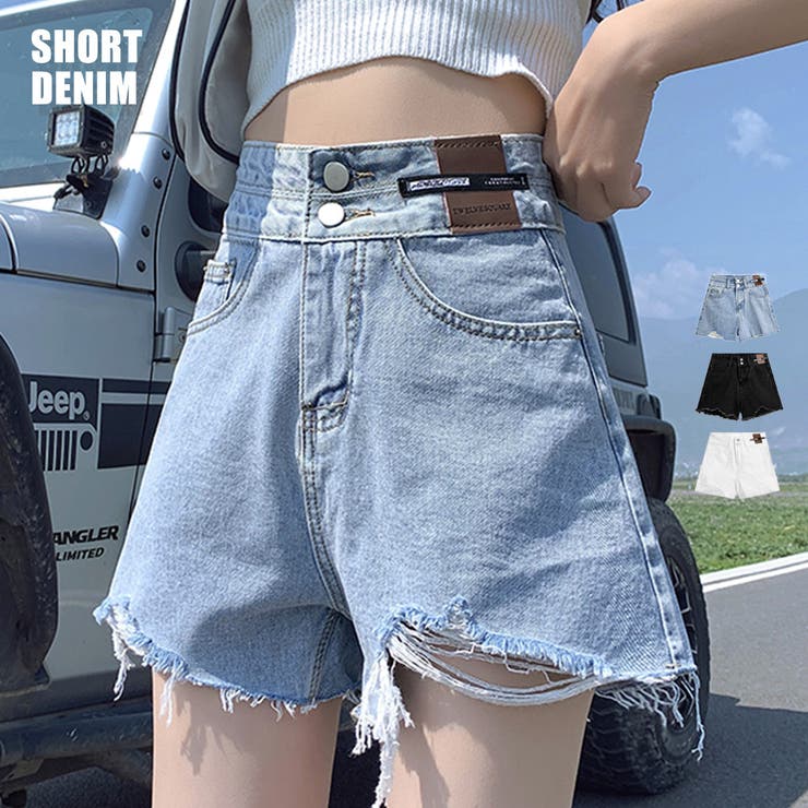 ダメージ加工デニムショートパンツ 韓国風[品番：II000010500
