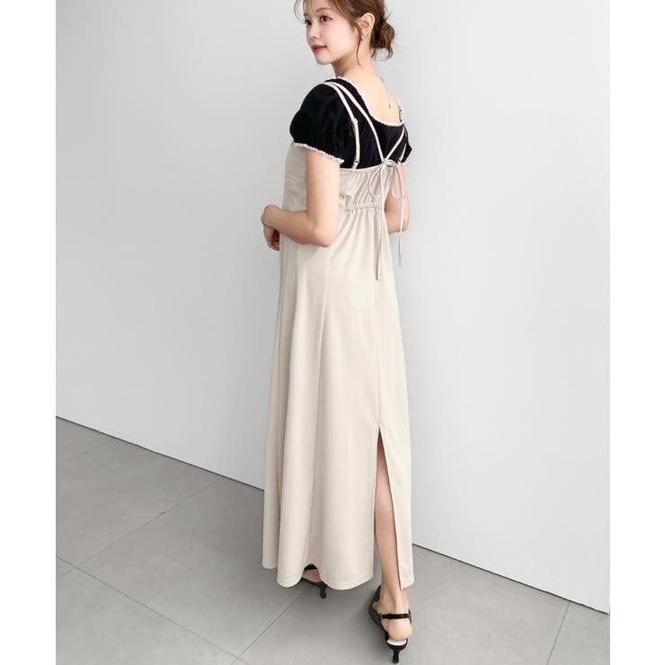 カットジョーゼットダブルストラップキャミワンピース[品番