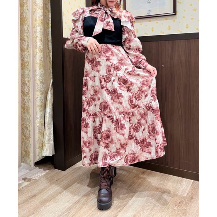 グラデーションローズ柄ワンピース[品番：IGAW0004641]｜axes femme