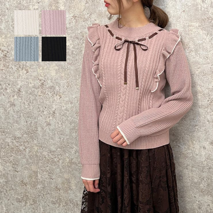 バイカラーフリルニットPO[品番：IGAW0002790]｜axes femme