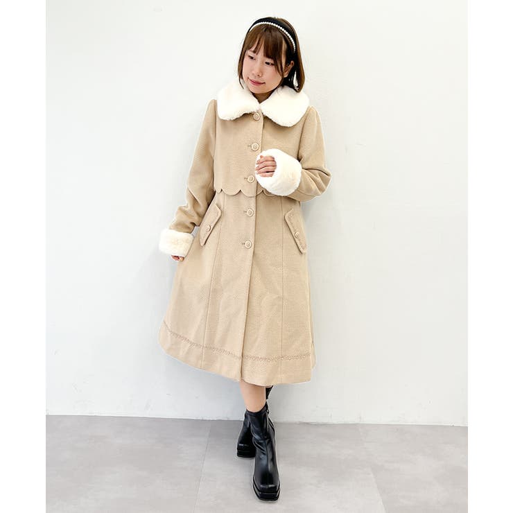 ファー襟スカラップコート[品番：IGAW0004051]｜axes femme