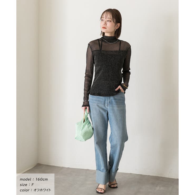 ハイネック シアーラメトップス[品番：ADEW0004369]｜ad thie