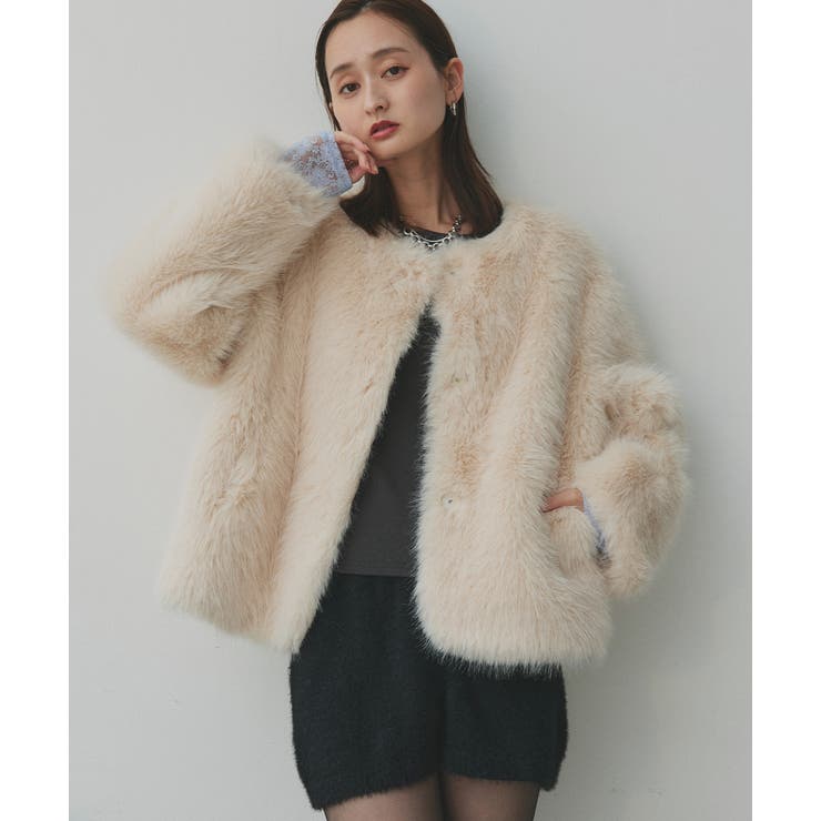 ノーカラーフェイクファーコート[品番：ADEW0005051]｜ad thie