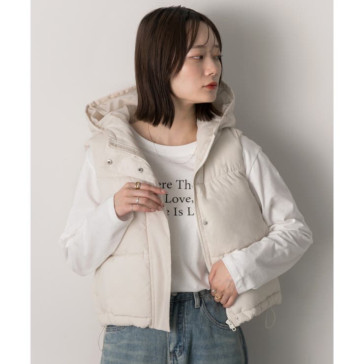 フード付き中綿ショートベスト[品番：ADEW0004583]｜ad thie