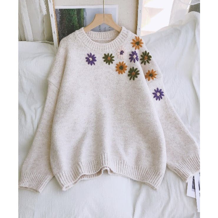 新作 花刺繍ニットセーター 韓国ファッション[品番：XT000004564