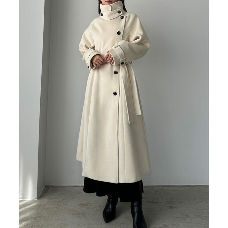 Louere 2wayハイネックウールライクウエストシェイプフレアコート[品番