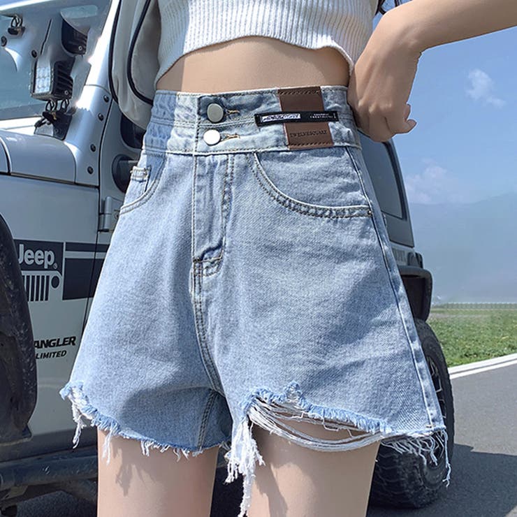ダメージ加工デニムショートパンツ 韓国風[品番：AGCW0004294
