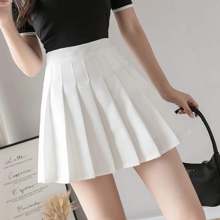 プリーツミニスカートパンツ付きスカート女子高校生定番ショット丈