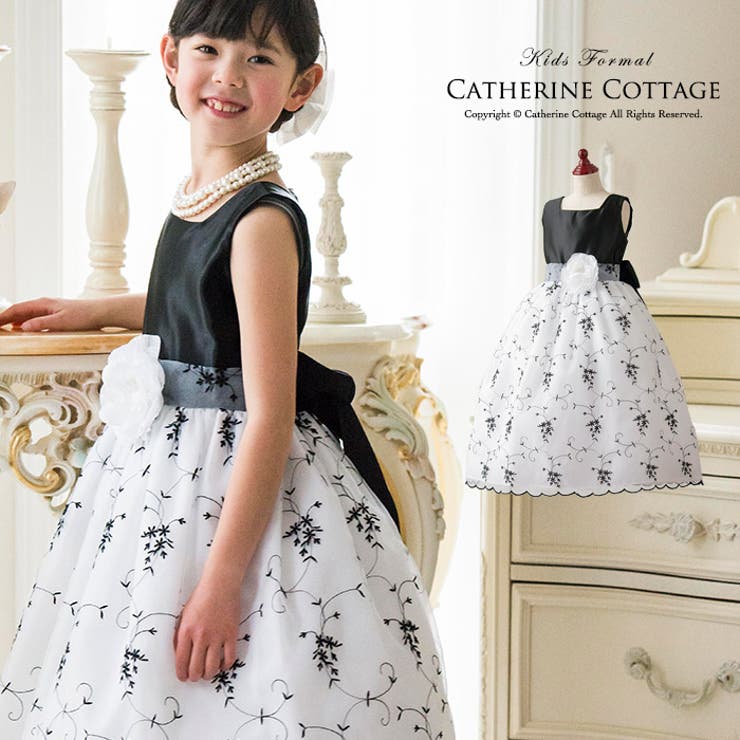 女の子用ドレス 子どもドレス 黒刺繍ドレス[子供服[品番：CATK0000558