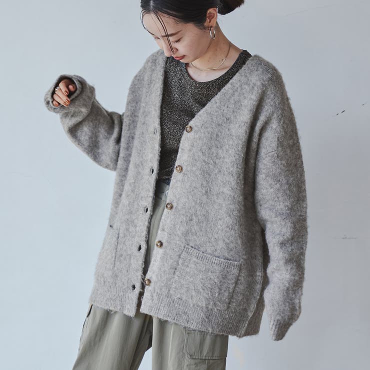 リラクシーVネックシャギーニットカーディガン[品番：COEW0004837