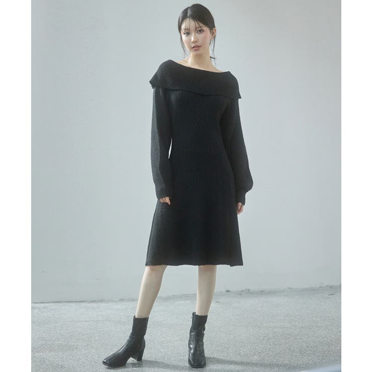 2wayネック膝上丈ニットワンピース[品番：DSSW0005059]｜SAISON DE
