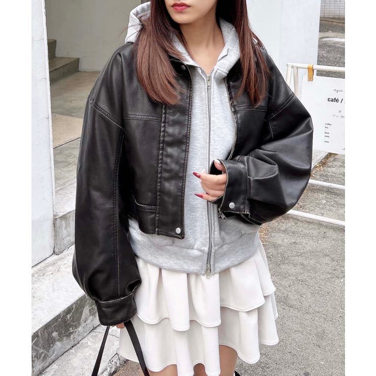 ヴィンテージライクフェイクレザーショートブルゾン[品番：INGW0010519