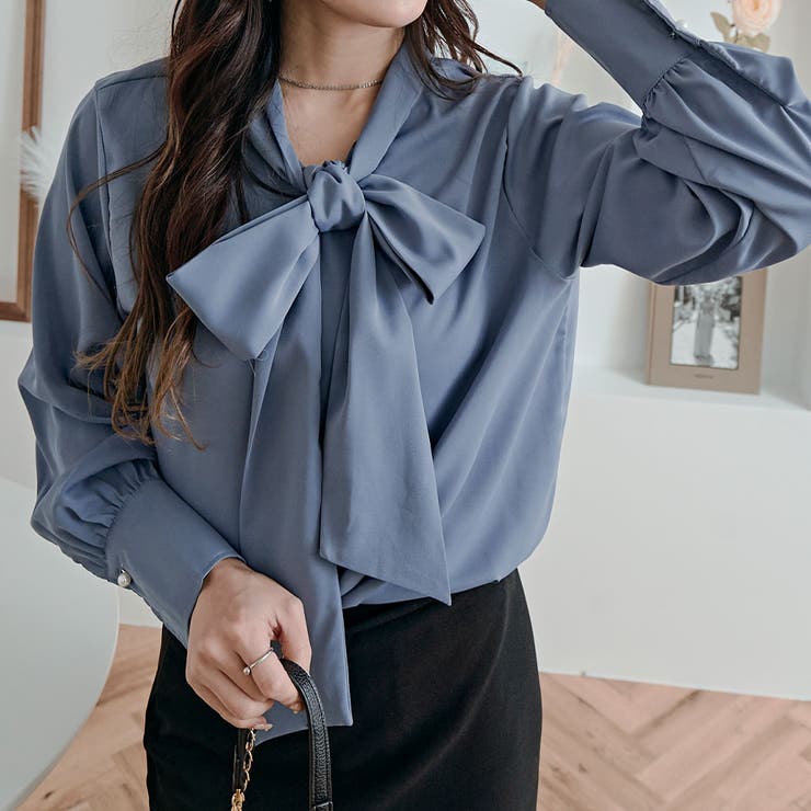 2wayシフォンジョーゼットボウタイブラウス 3サイズ 前後2WAY[品番