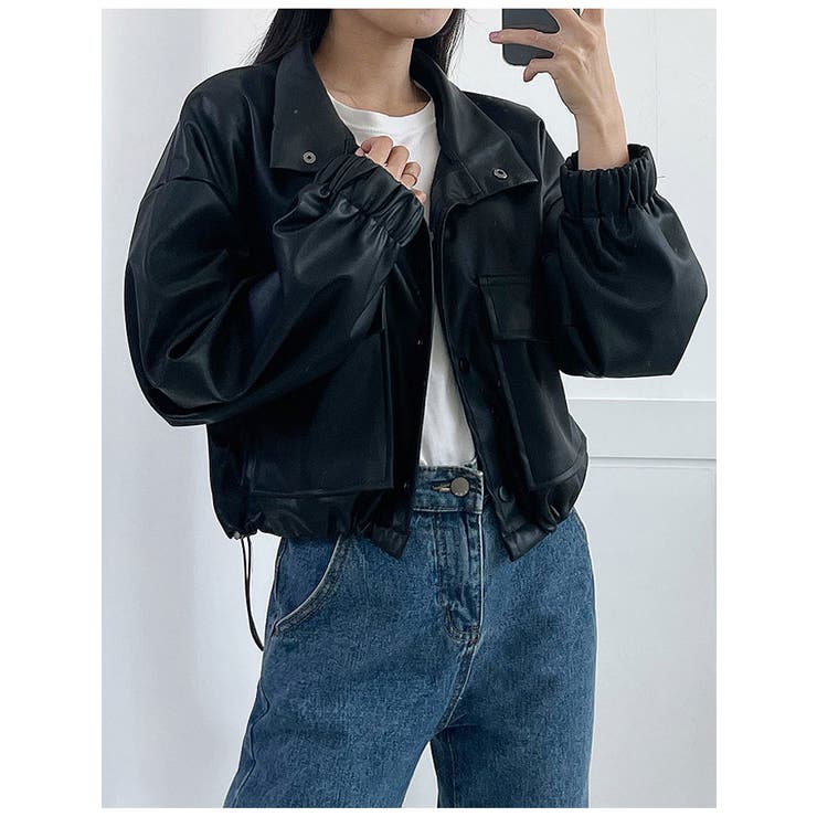 ハイネックショートレザージャケット レディース Y2K[品番