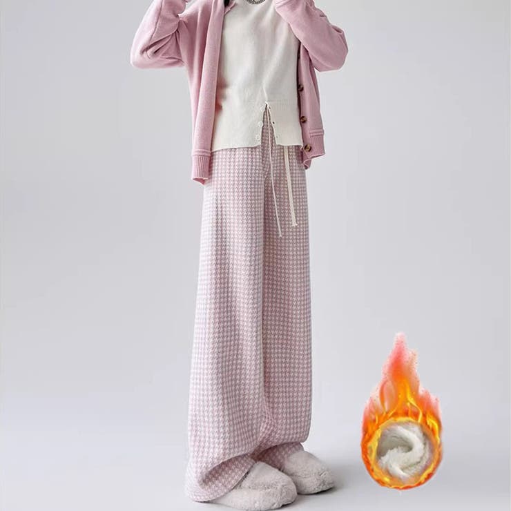 裏起毛パンツ 千鳥格子 ワイドパンツ[品番：JRKW0005551]｜shoppinggo