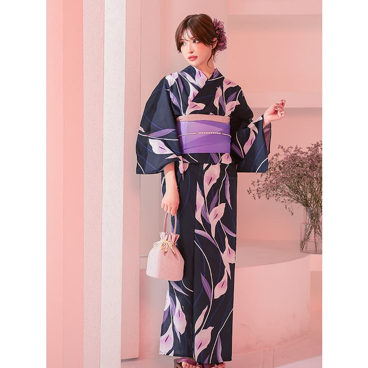濃紺菖蒲柄浴衣3点セット 妖艶浴衣 粋浴衣[品番：XK000013442]｜Tika