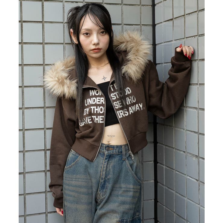 ファーフードショートZIPパーカー[品番：WG010096127]｜WEGO【WOMEN