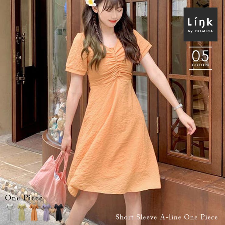 OP】ショートスリーブAラインワンピース トップス ワンピ[品番