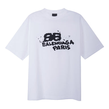 Men's Balenciaga Logo Printing Round Neck Short Sleeve White