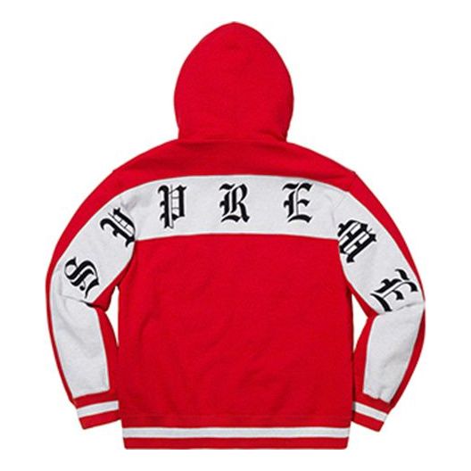 Supreme SS19 Old English Stripe Zip Up Sweatshirt Red Logo SUP