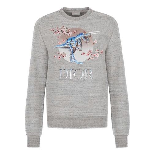 DIOR Tyrannosaurus Rex Cherry Blossom Zipper Sweater Unisex Grey