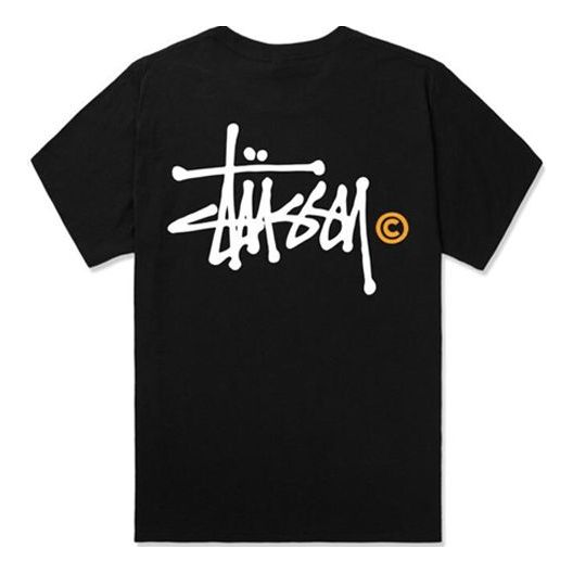 Stussy Basic Tee Orange Yellow C Logo Back Printing Casual Short