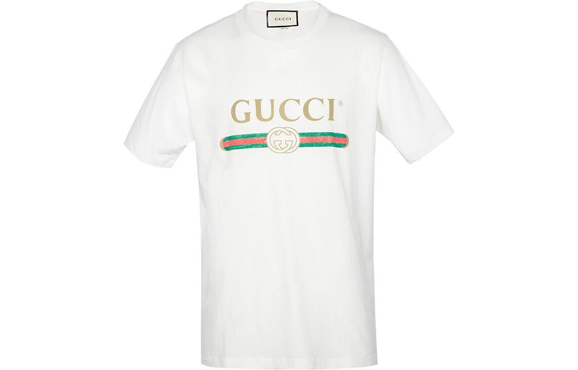WMNS) Gucci Large logo Belt Printing Short Sleeve White 457095