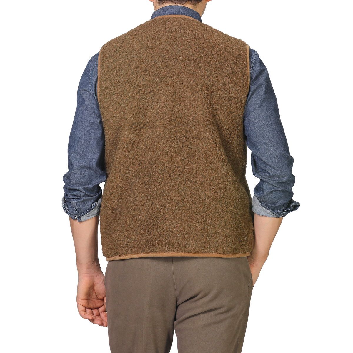 Coldbreaker | Light Brown Merino Wool Pepitko Zip Vest | Fine