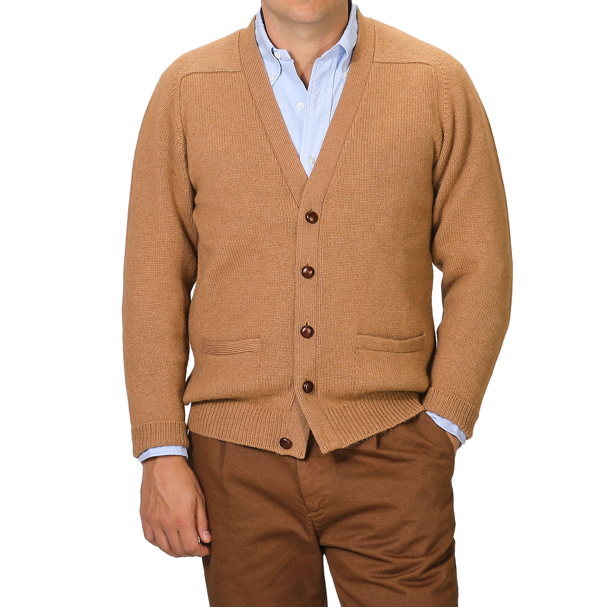William Lockie | Natural Camel Hair Saddle Shoulder Cardigan