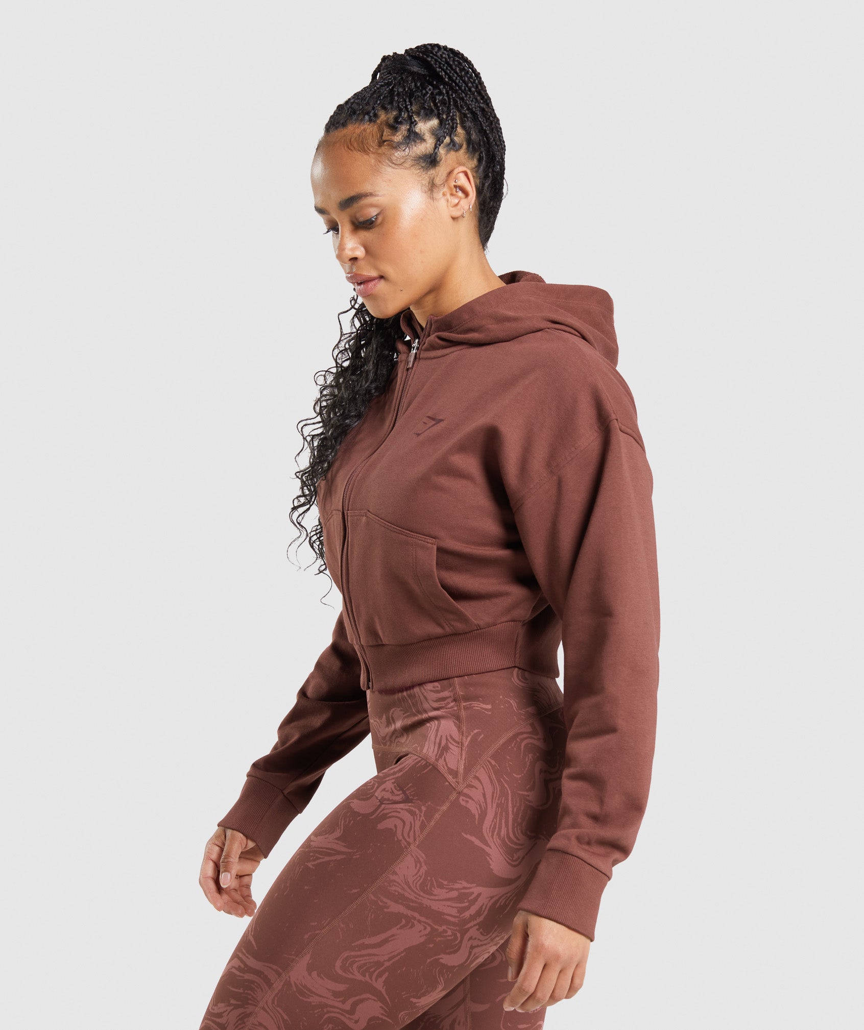Gymshark GS Power Cropped Zip Hoodie - Cherry Brown | Gymshark