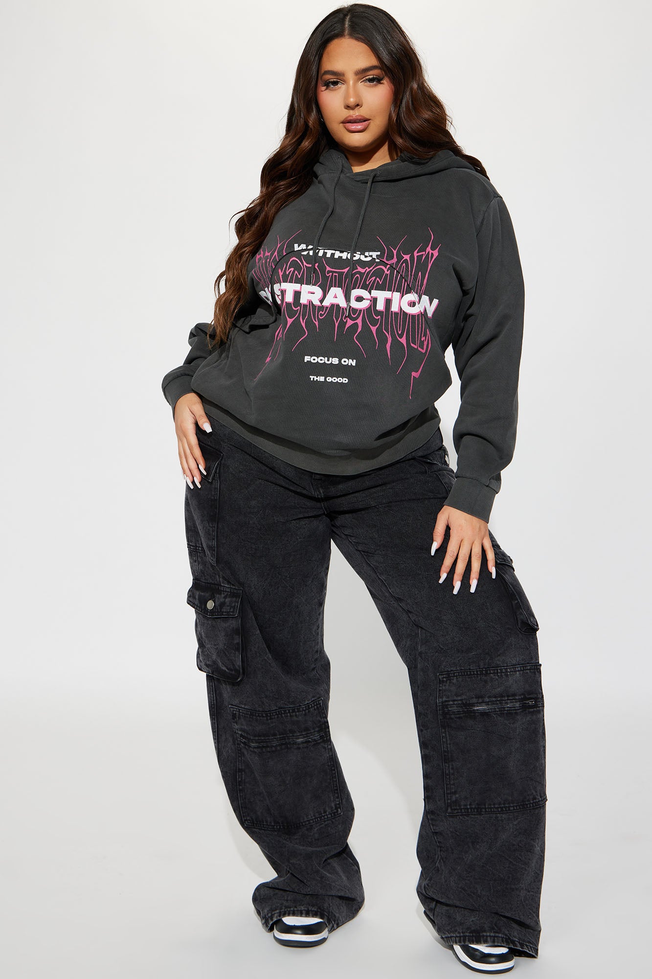 No Distractions Graphic Hoodie - Charcoal | Fashion Nova