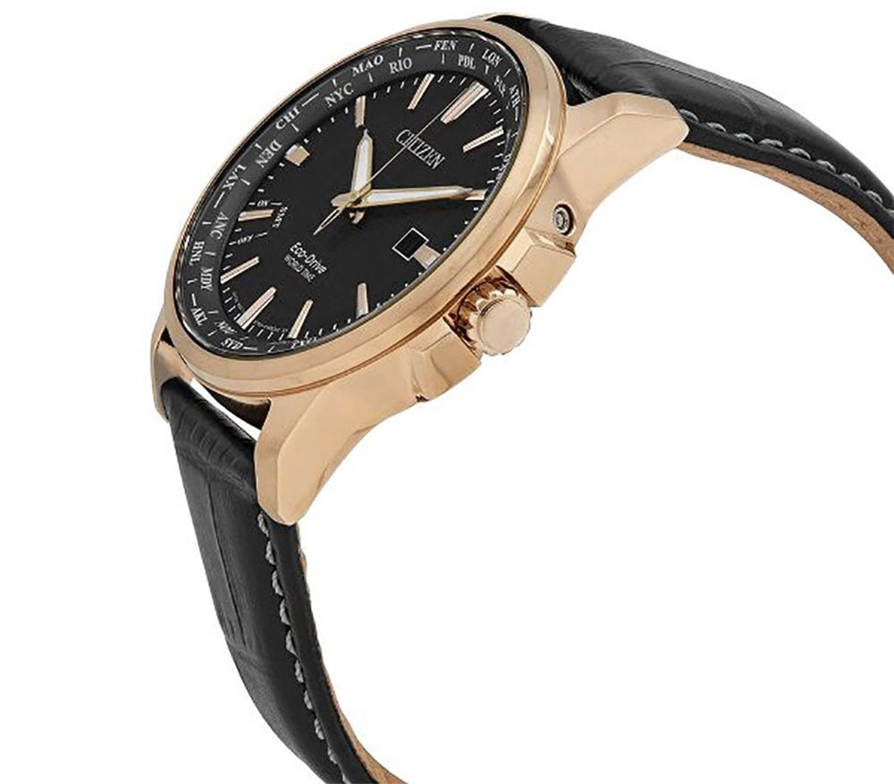 Citizen World Time Perpetual Calendar Rose Gold Steel Black Leather Bl