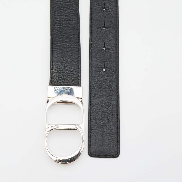 Dior Homme Black/Grey Leather CD Logo Slim Reversible Belt 95CM
