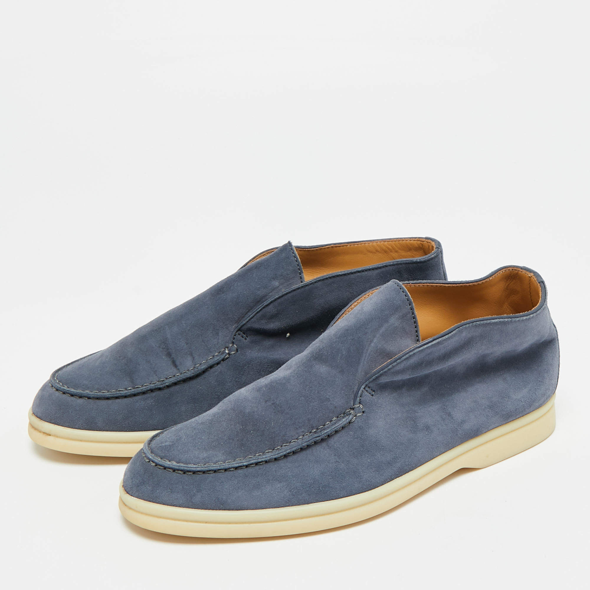 Loro Piana Navy Blue Suede and Fur Trim Open Walk Chukka Boots