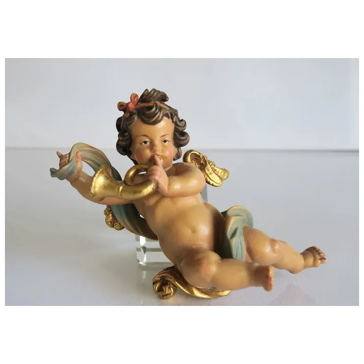 Vintage wooden angel figure, Northern Italy 20th century. For Sale