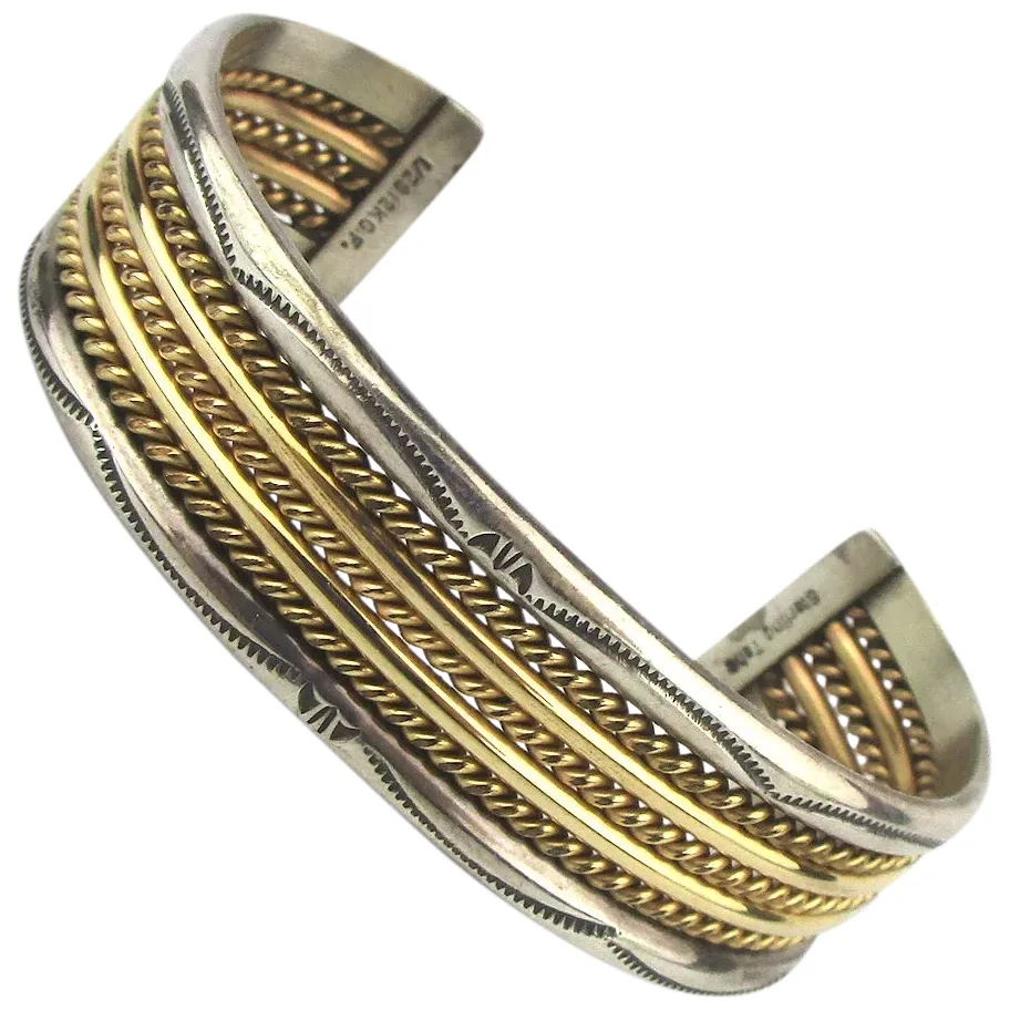 TAHE Navajo Sterling Silver Gold-Filled Cuff Bracelet. For Sale at