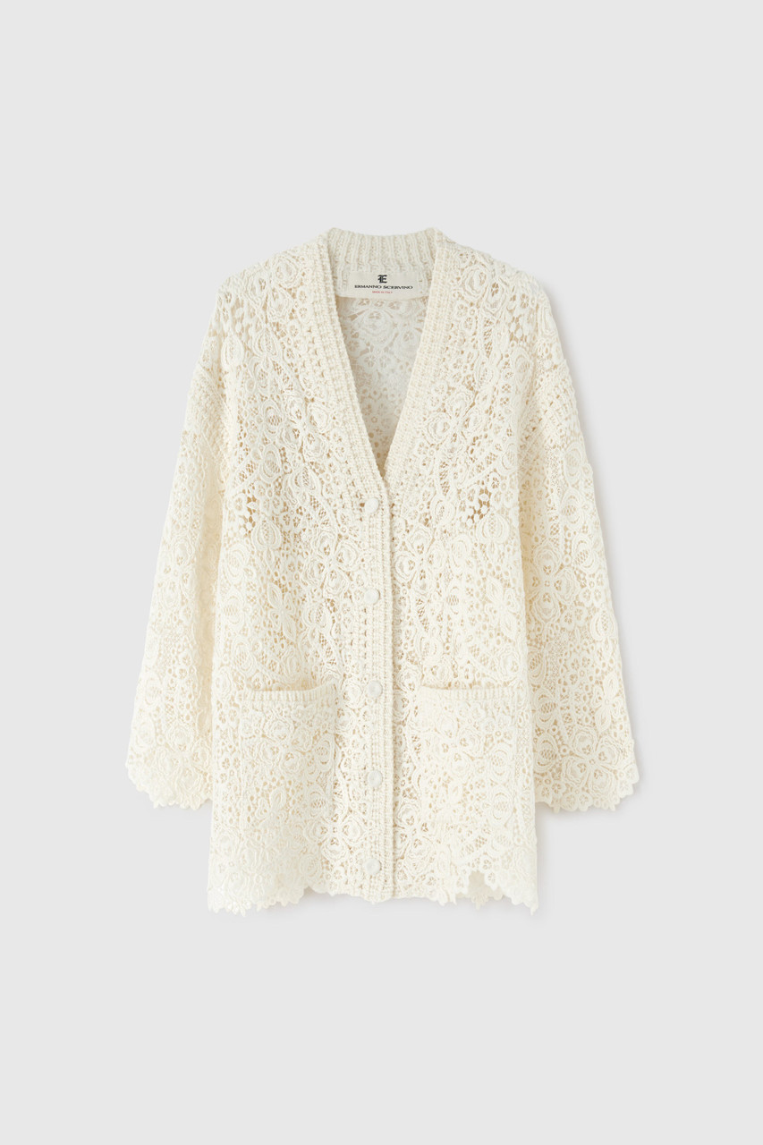 Ermanno Scervino Macramé Wool Cardigan in Off White