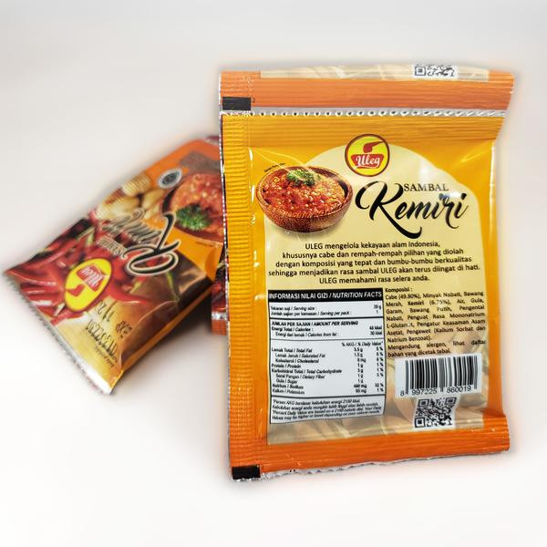 Uleg Sambal Kemiri (pecan sauce), 180 gram (@18gr x 10 sachets