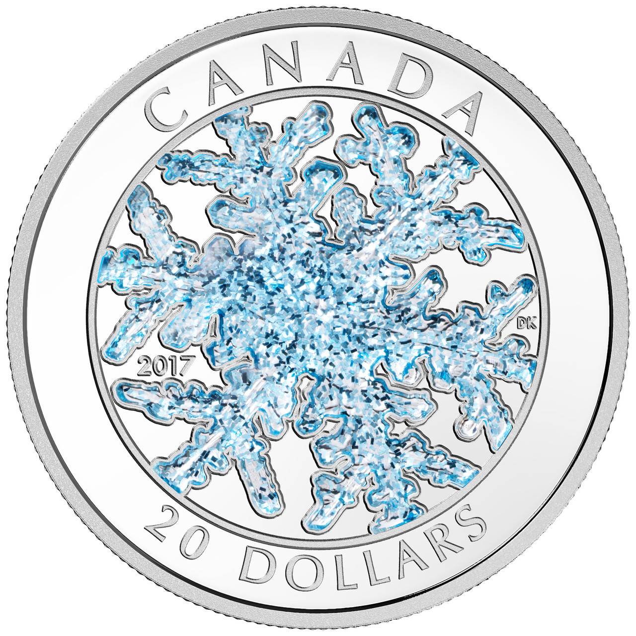 2017 $20 FINE SILVER COIN - SNOWFLAKE - GLITTER ENAMEL - West