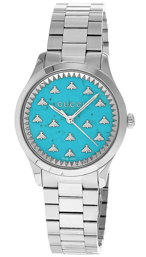 GUCCI G-Timeless 32MM QTZ SS Turquoise Stone Dial Unisex Watch
