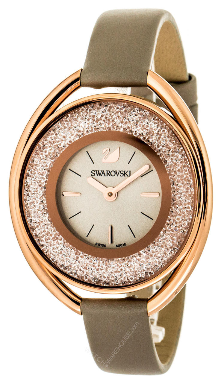 SWAROVSKI Crystalline 37x43MM Quartz Oval Rose-G Leather Watch